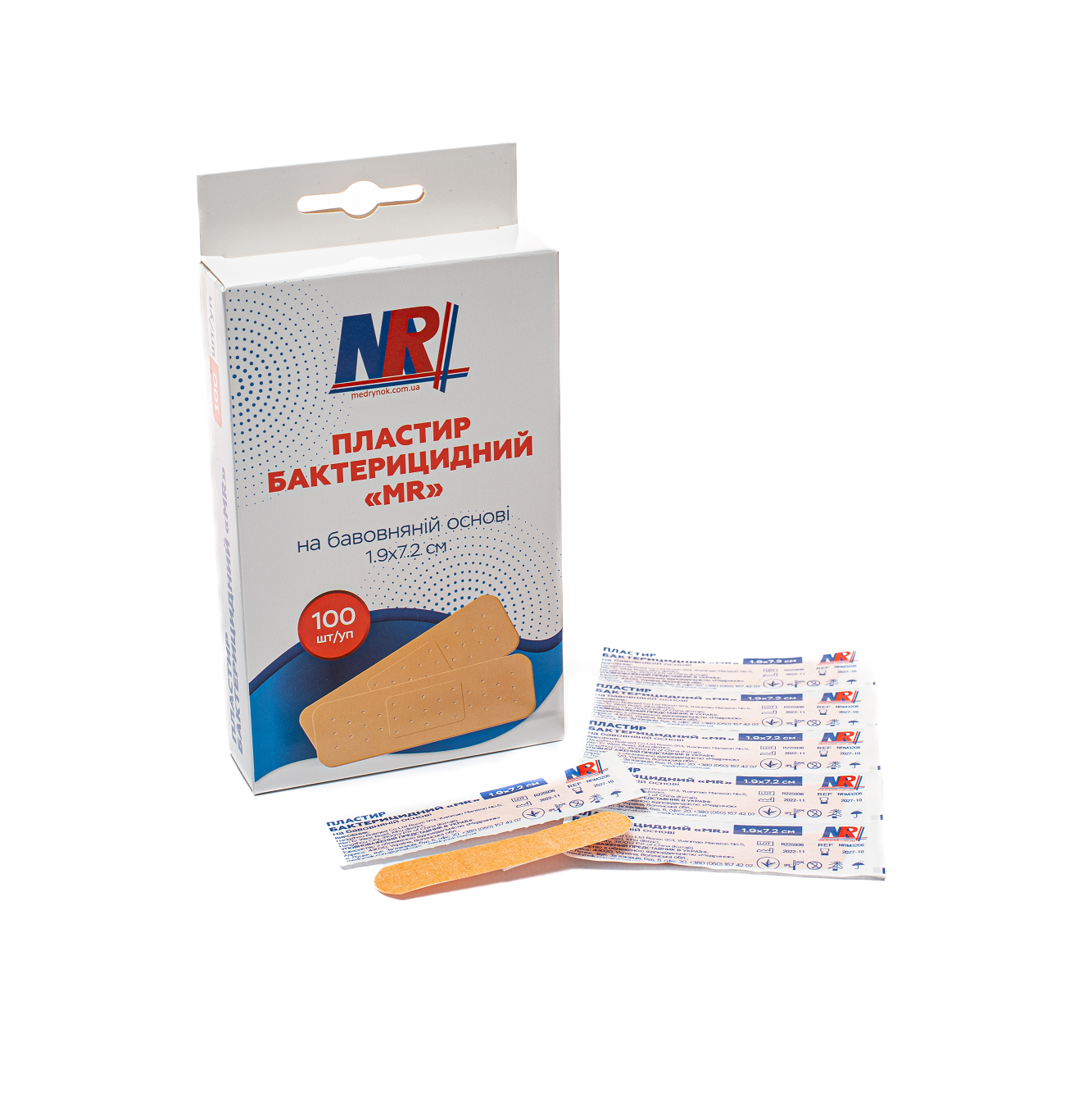 Пластир бактерицидний «MR», на бавовняній основі, 1.9 х7.2 см, 100 шт/уп